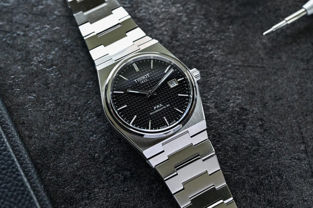 Luxury Tissot PRX Powermatic 80 Watch - Black Textured Dial