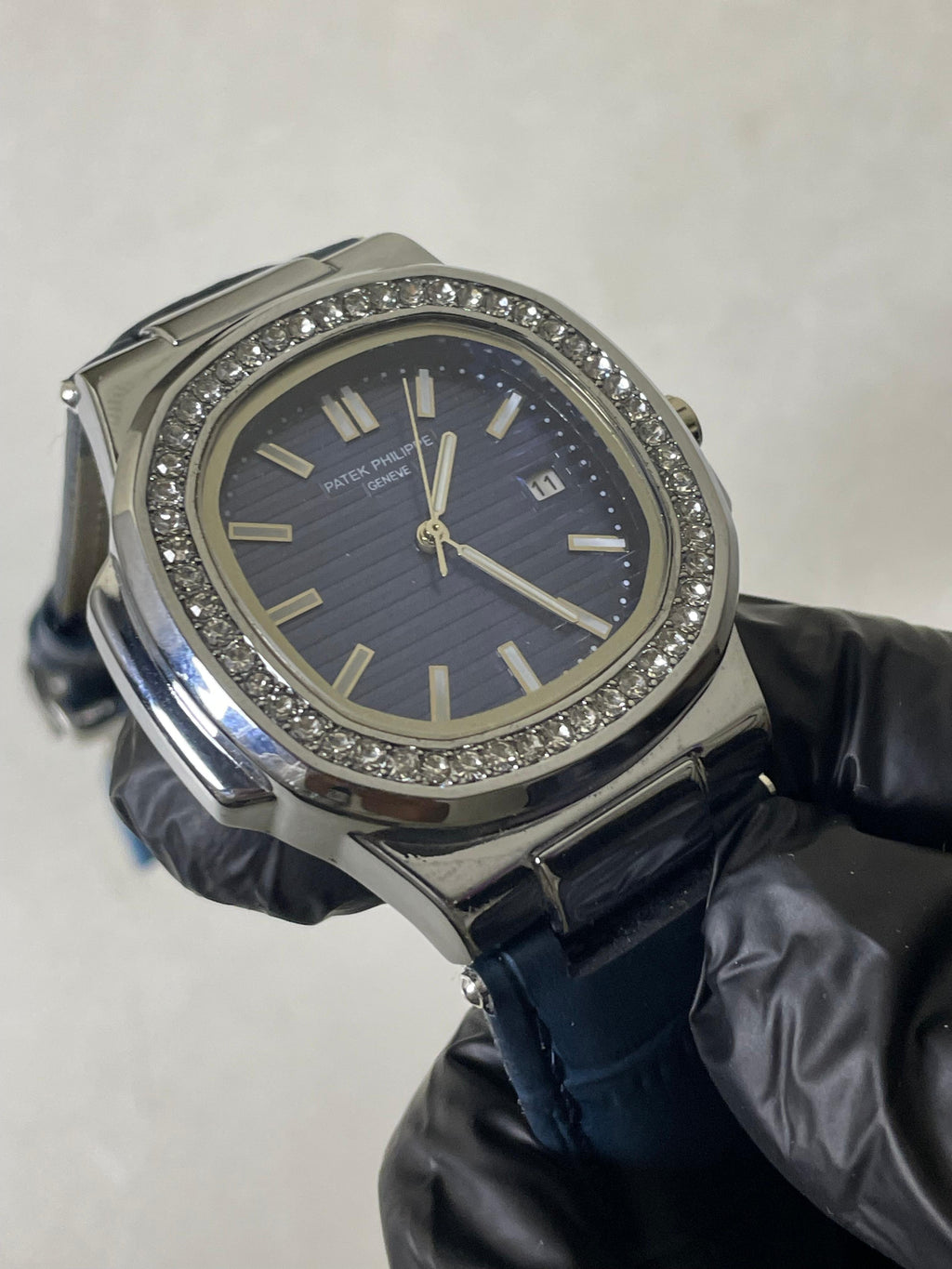 Luxury Patek Philippe Nautilus Watch - Diamond Bezel with Blue Dial & Leather Strap