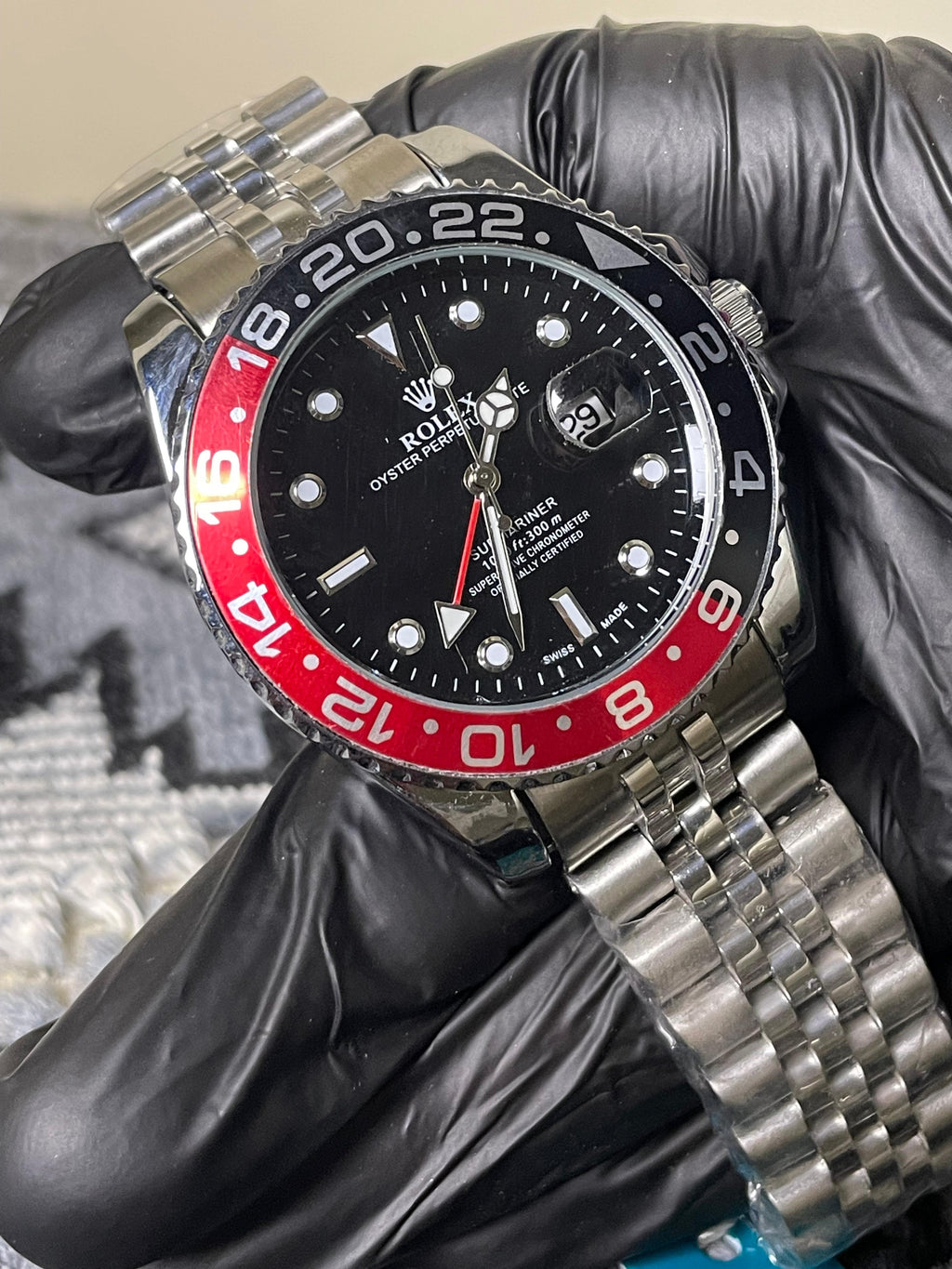 Luxury Rolex GMT-Master II Watch - Black Dial with Red-Black Rotating Ceramic Bezel
