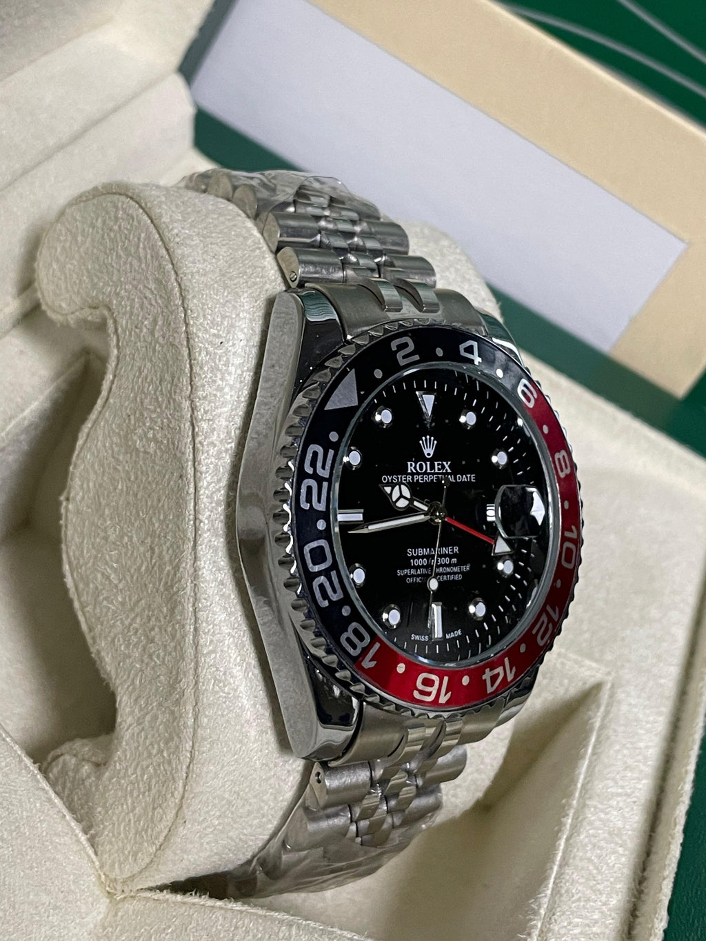 Luxury Rolex GMT-Master II Watch - Black Dial with Red-Black Rotating Ceramic Bezel