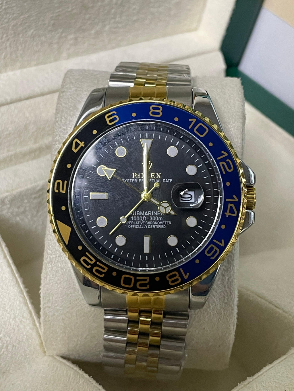 Luxury Rolex GMT-Master II Two-Tone Watch - Black Dial with Blue-Black Rotating Ceramic Bezel