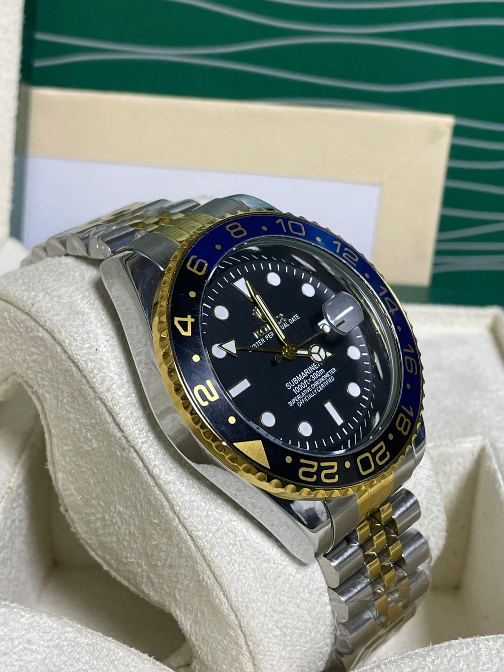 Luxury Rolex GMT-Master II Two-Tone Watch - Black Dial with Blue-Black Rotating Ceramic Bezel