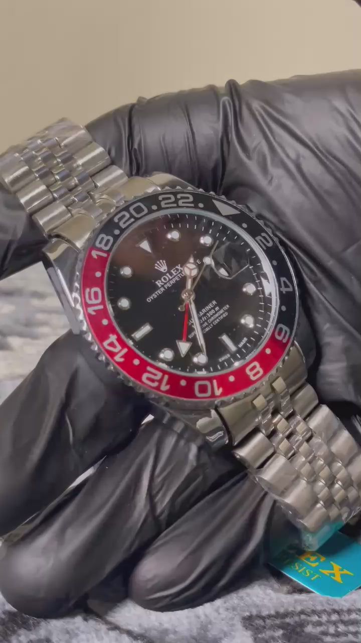 Luxury Rolex GMT-Master II Watch - Black Dial with Red-Black Rotating Ceramic Bezel