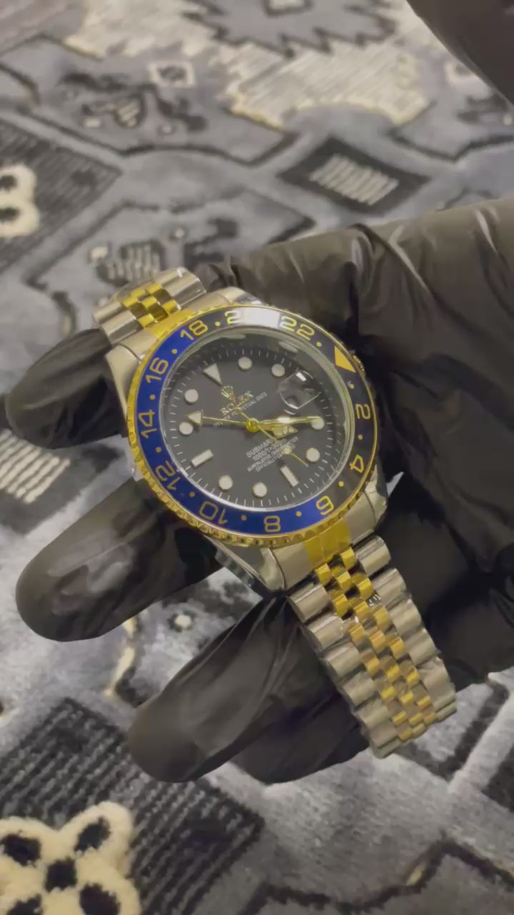 Luxury Rolex GMT-Master II Two-Tone Watch - Black Dial with Blue-Black Rotating Ceramic Bezel