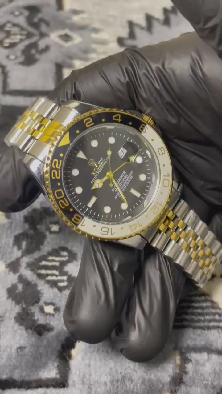 Luxury Rolex GMT-Master II Two-Tone Watch - Black Dial with white-Black Rotating Ceramic Bezel